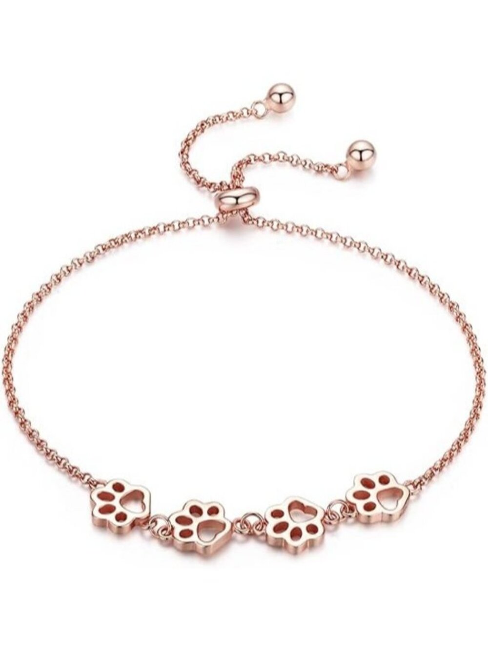 Rose Gold Dog Paw 925 Sterling Silver Paw Print Charm Bracelet for Women Cute